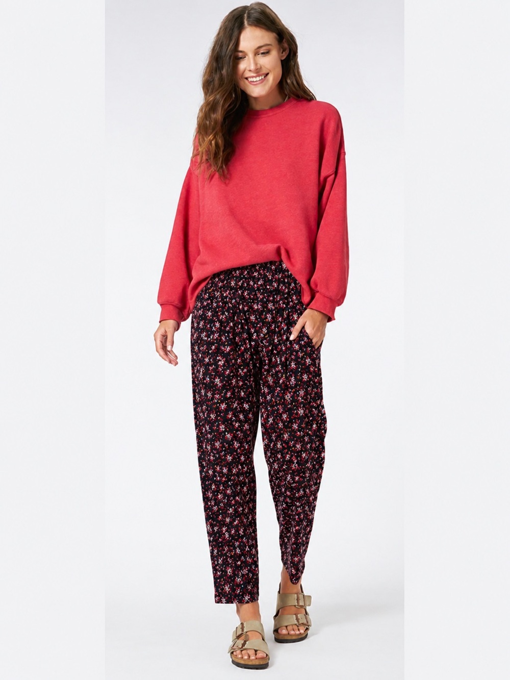 XiRENA Xirena Payton Navy Blue Floral Print Cotton Gauzy Pants size L